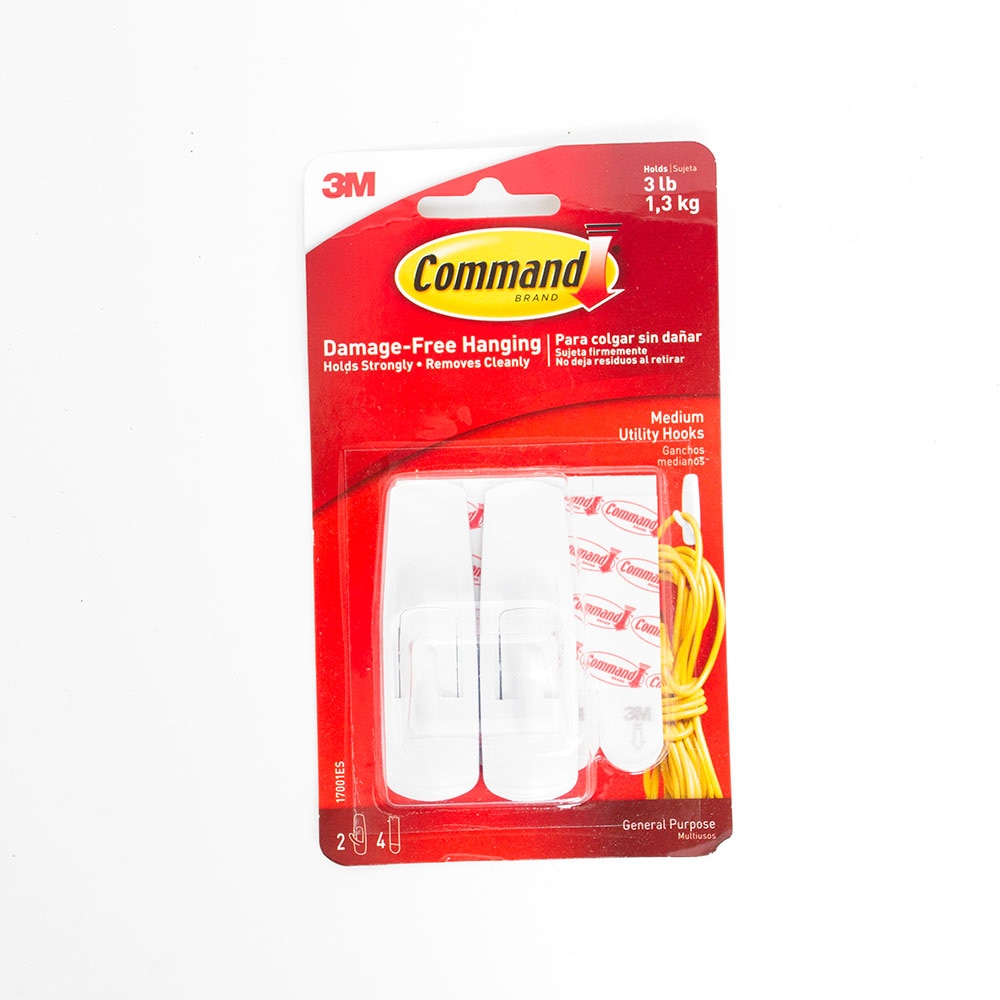 Command, White, Hooks/Wall Adhesive, Home & Auto, 3M, Medium, 2 pack, 2784